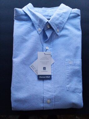 Chaps Oxford Blue Seacoast Wash Soft Button Up Summer Beach Classic Stripe Shirt